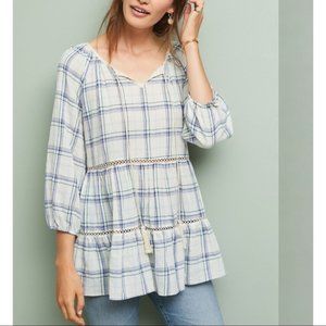 Anthropologie Plaid Peasant Blouse Sz S
